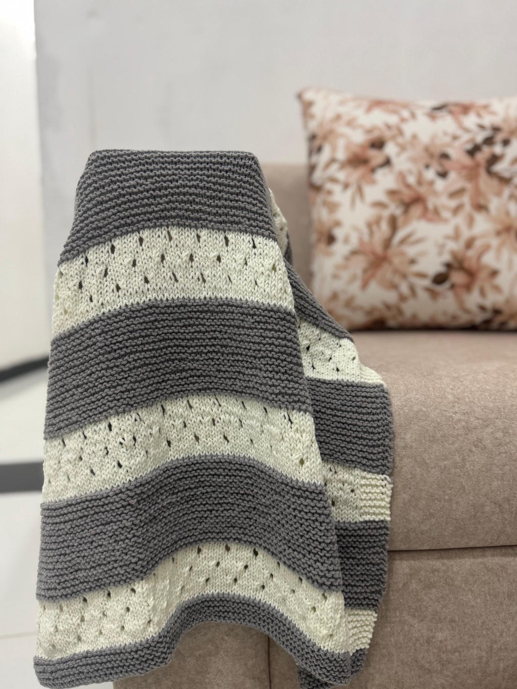 Whisper Stripe Knit Blanket Pattern – Textured Lace & Garter Stitch – PDF Knitting Pattern