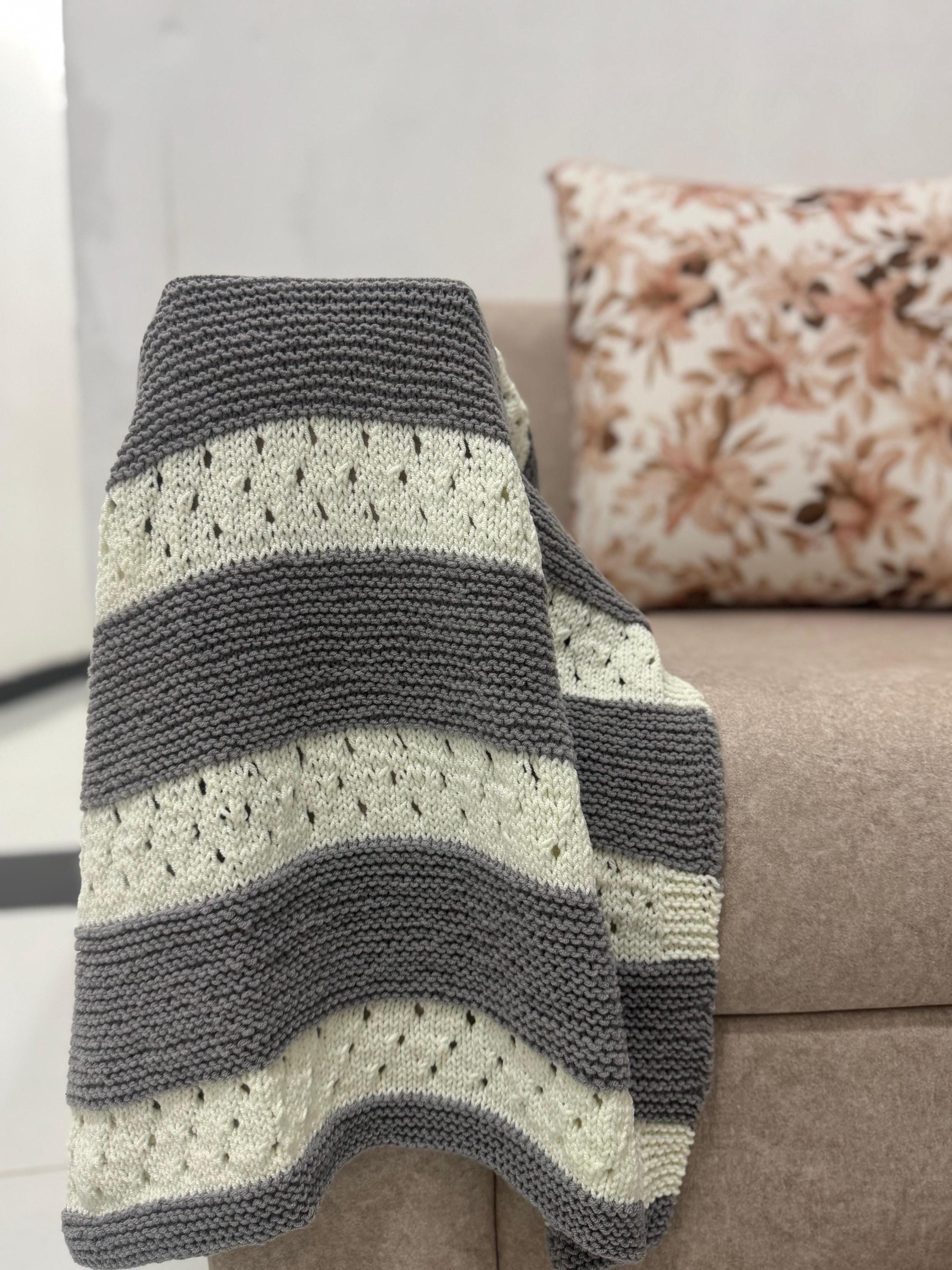 Whisper Stripe Knit Blanket Pattern – Textured Lace & Garter Stitch – PDF Knitting Pattern