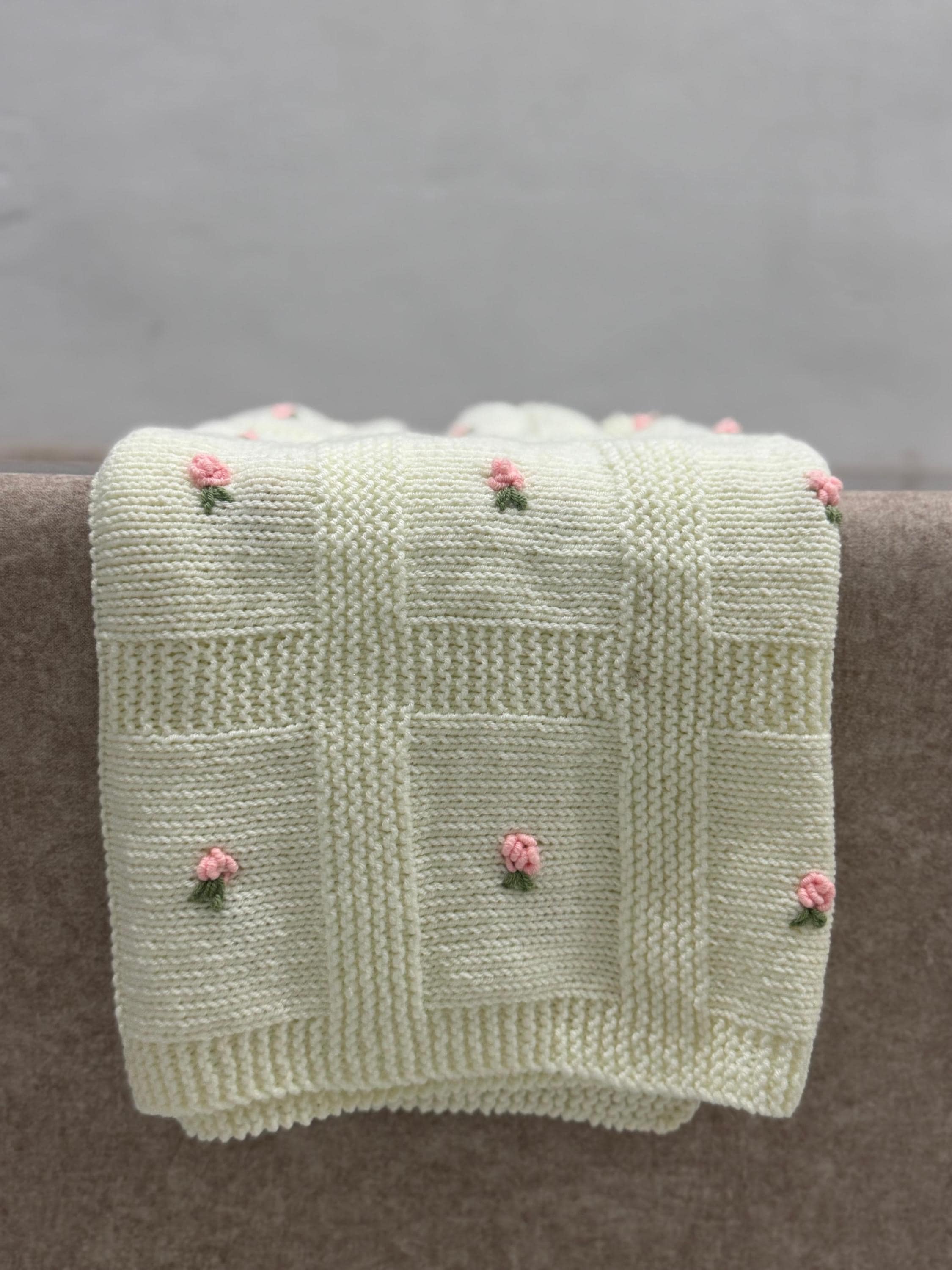 Blossom Garden Baby Blanket Knitting Pattern – Textured Floral Square Knit DK PDF Pattern