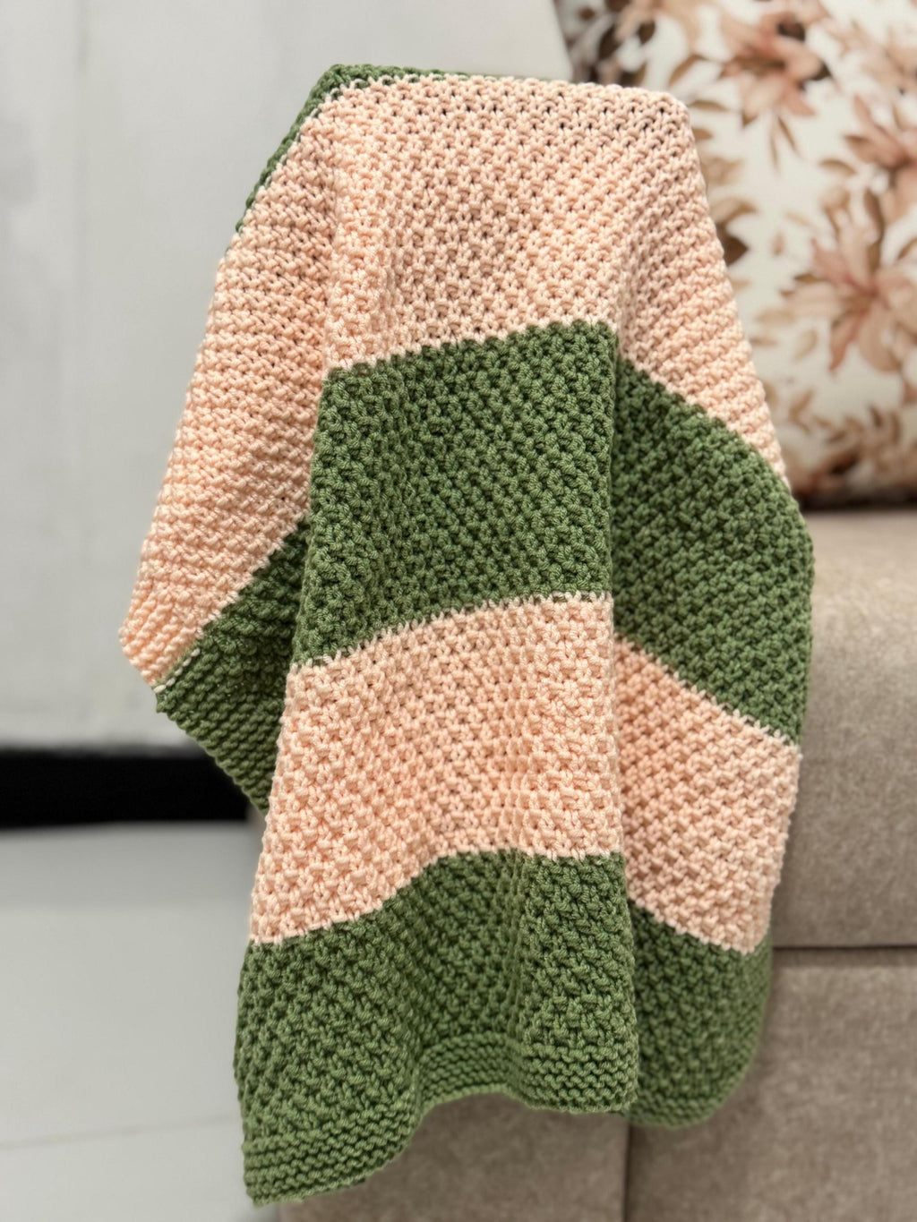 Meadow Stripe Baby Blanket Knitting Pattern – Easy Textured Knit Beginner DK PDF Pattern