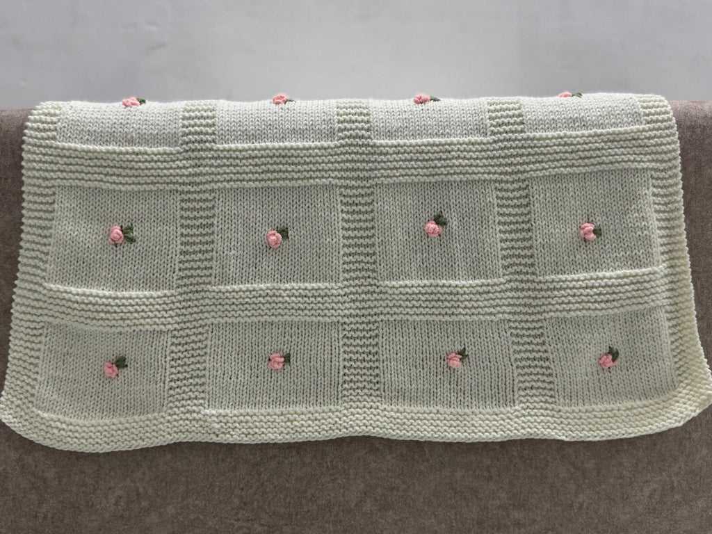 Blossom Garden Baby Blanket Knitting Pattern – Textured Floral Square Knit DK PDF Pattern