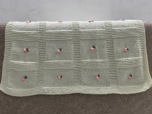 Blossom Garden Baby Blanket Knitting Pattern – Textured Floral Square Knit DK PDF Pattern