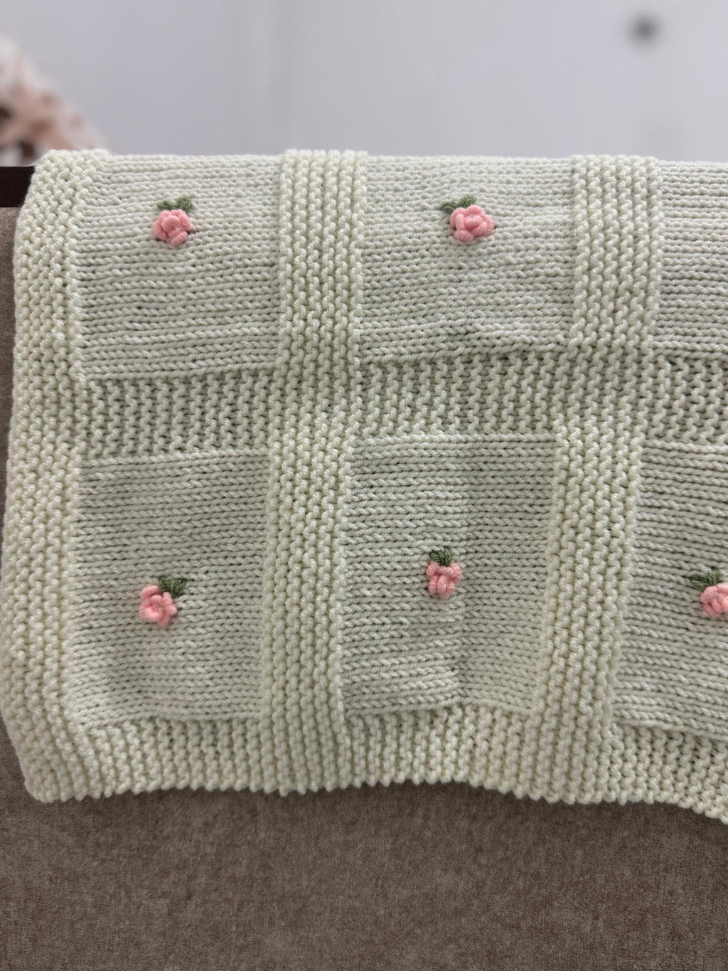 Blossom Garden Baby Blanket Knitting Pattern – Textured Floral Square Knit DK PDF Pattern