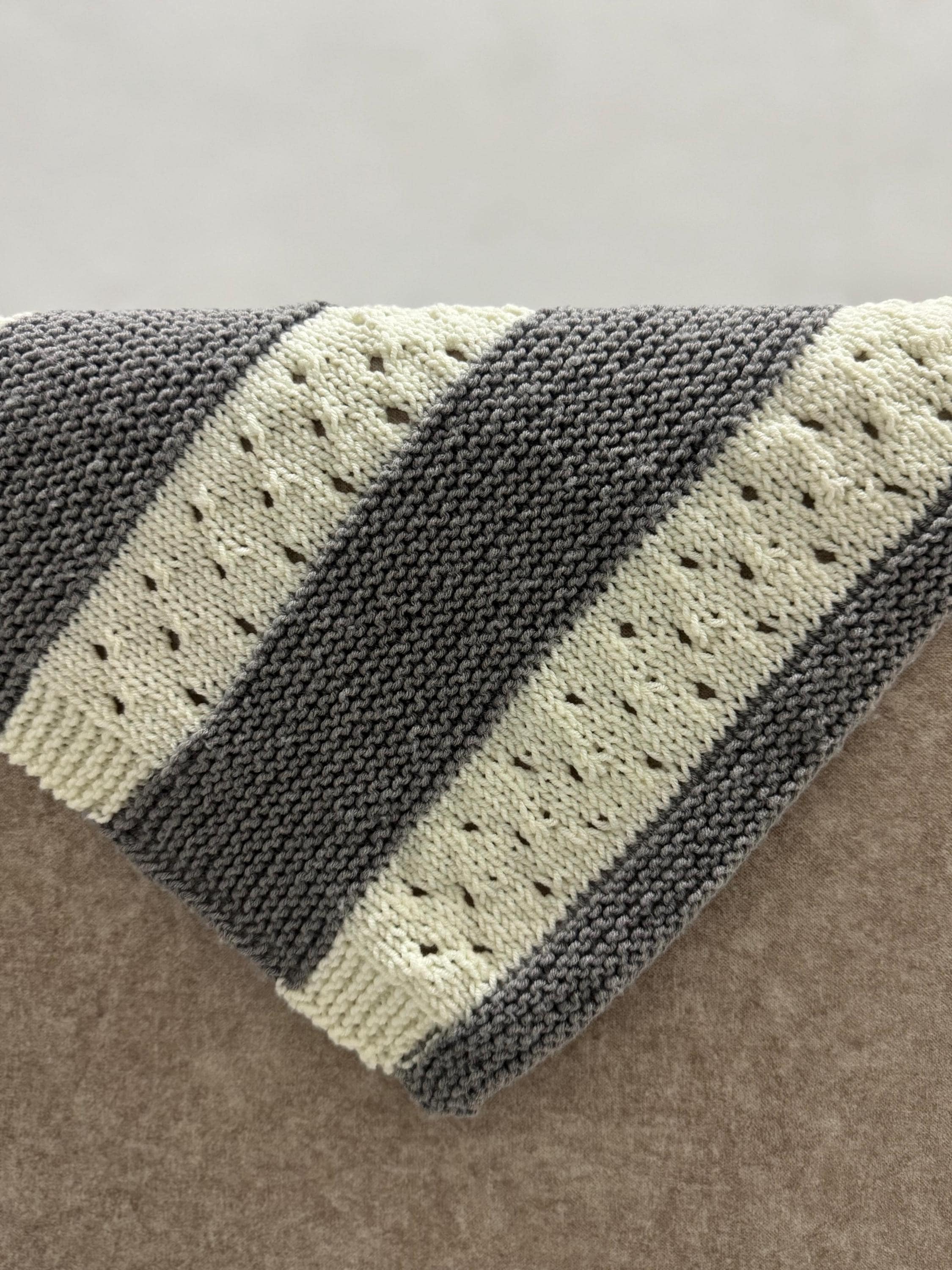 Whisper Stripe Knit Blanket Pattern – Textured Lace & Garter Stitch – PDF Knitting Pattern