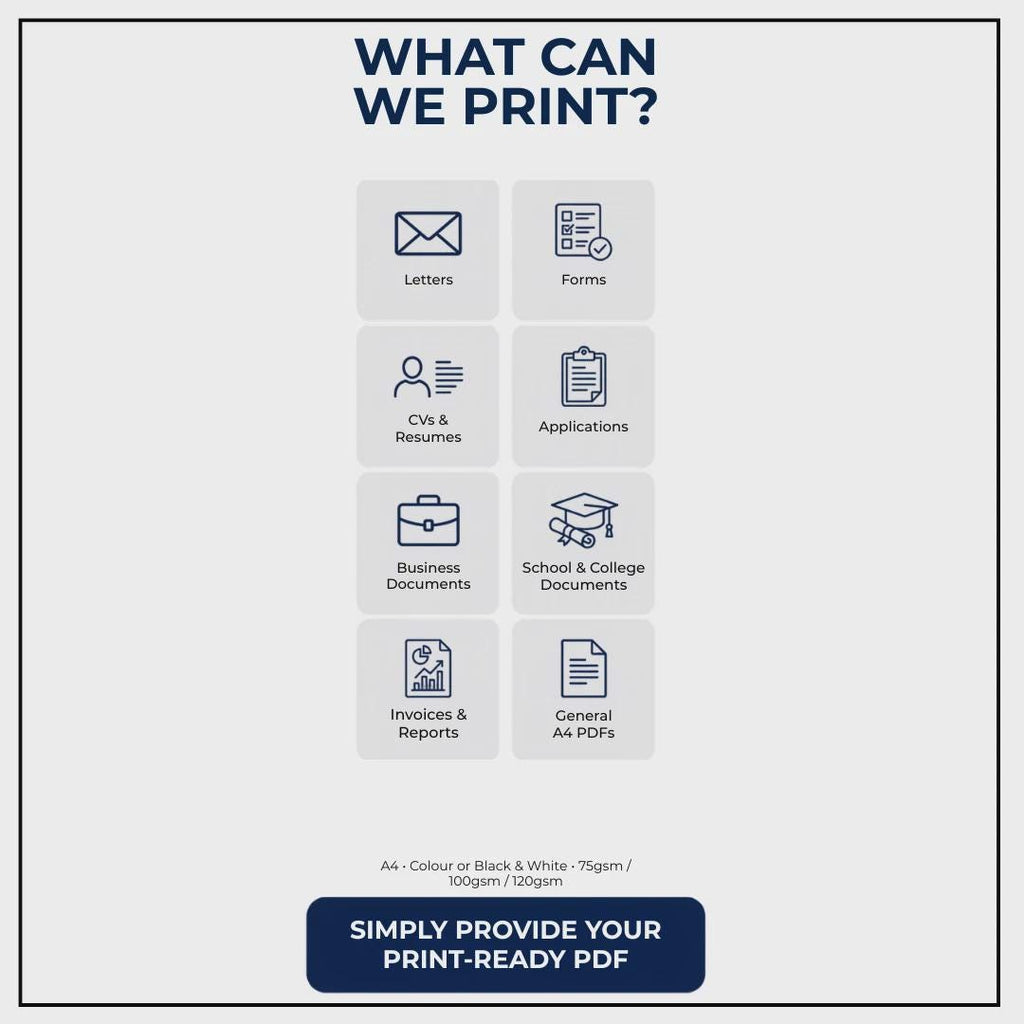 A4 Document Printing Service | Professional Copies (75gsm/120gsm)