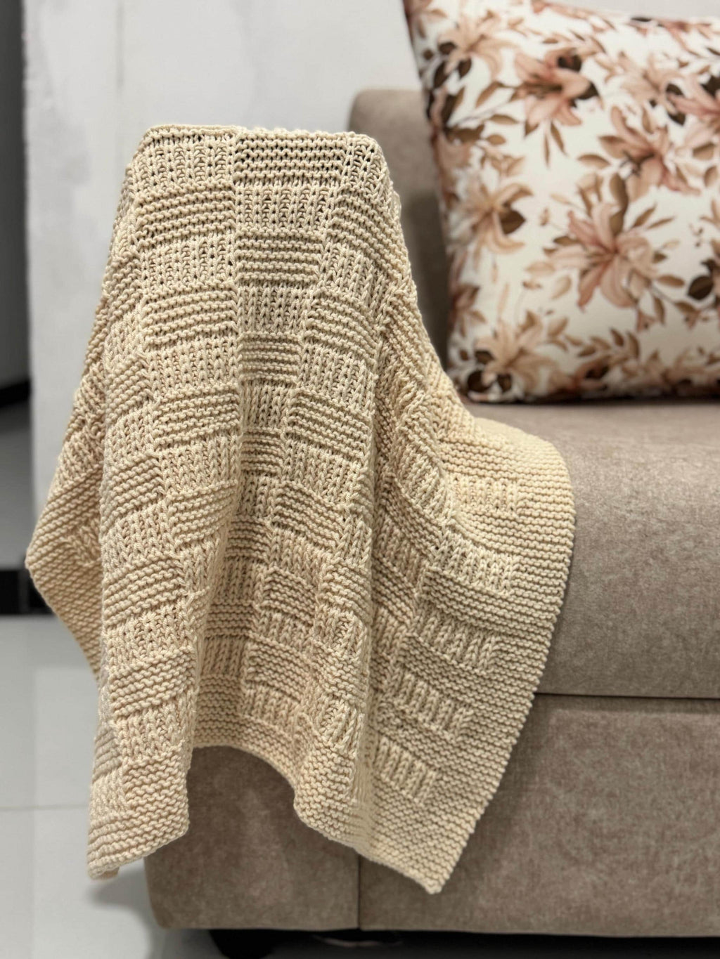 Ivory Squares Baby Blanket Knitting Pattern – Easy Textured Knit – Beginner DK PDF Knitting Pattern