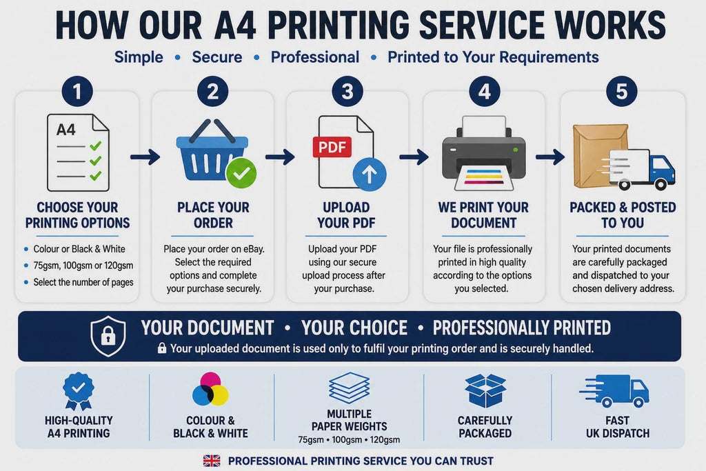 A4 Document Printing Service | Professional Copies (75gsm/120gsm)