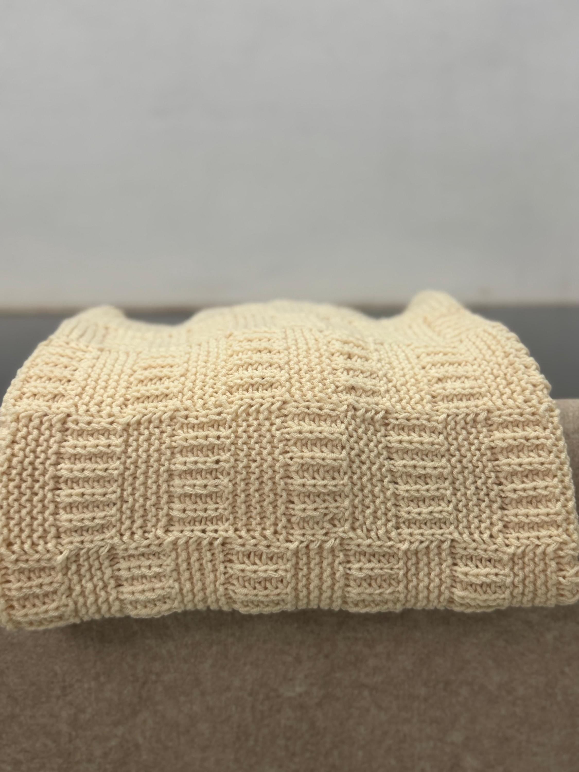 Ivory Squares Baby Blanket Knitting Pattern – Easy Textured Knit – Beginner DK PDF Knitting Pattern