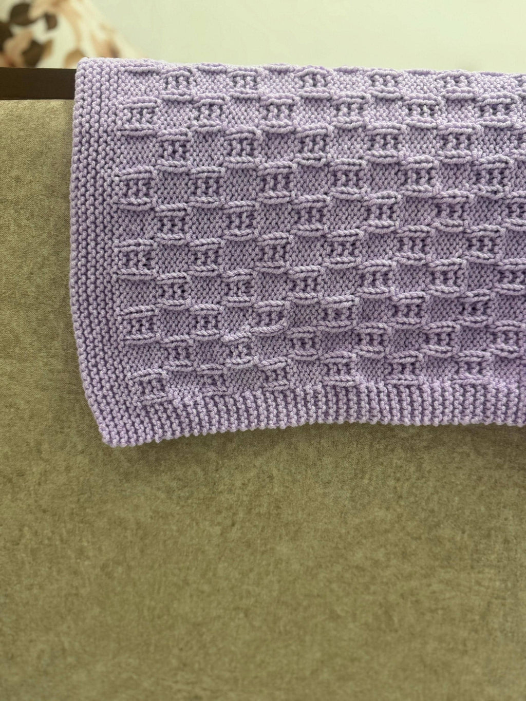 Lavender Tile Knit Blanket Pattern – Textured Geometric Design – PDF Knitting Pattern