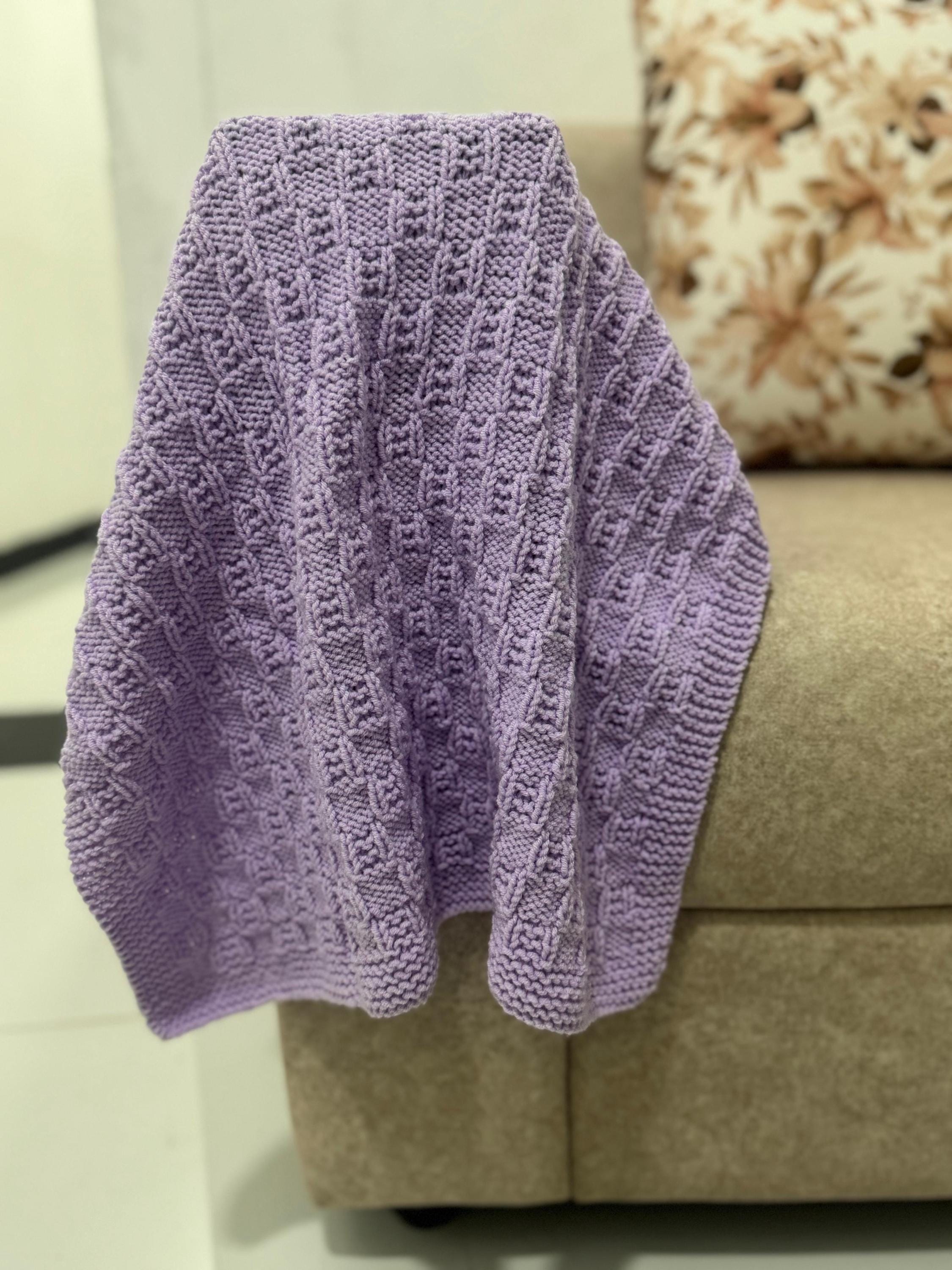 Lavender Tile Knit Blanket Pattern – Textured Geometric Design – PDF Knitting Pattern