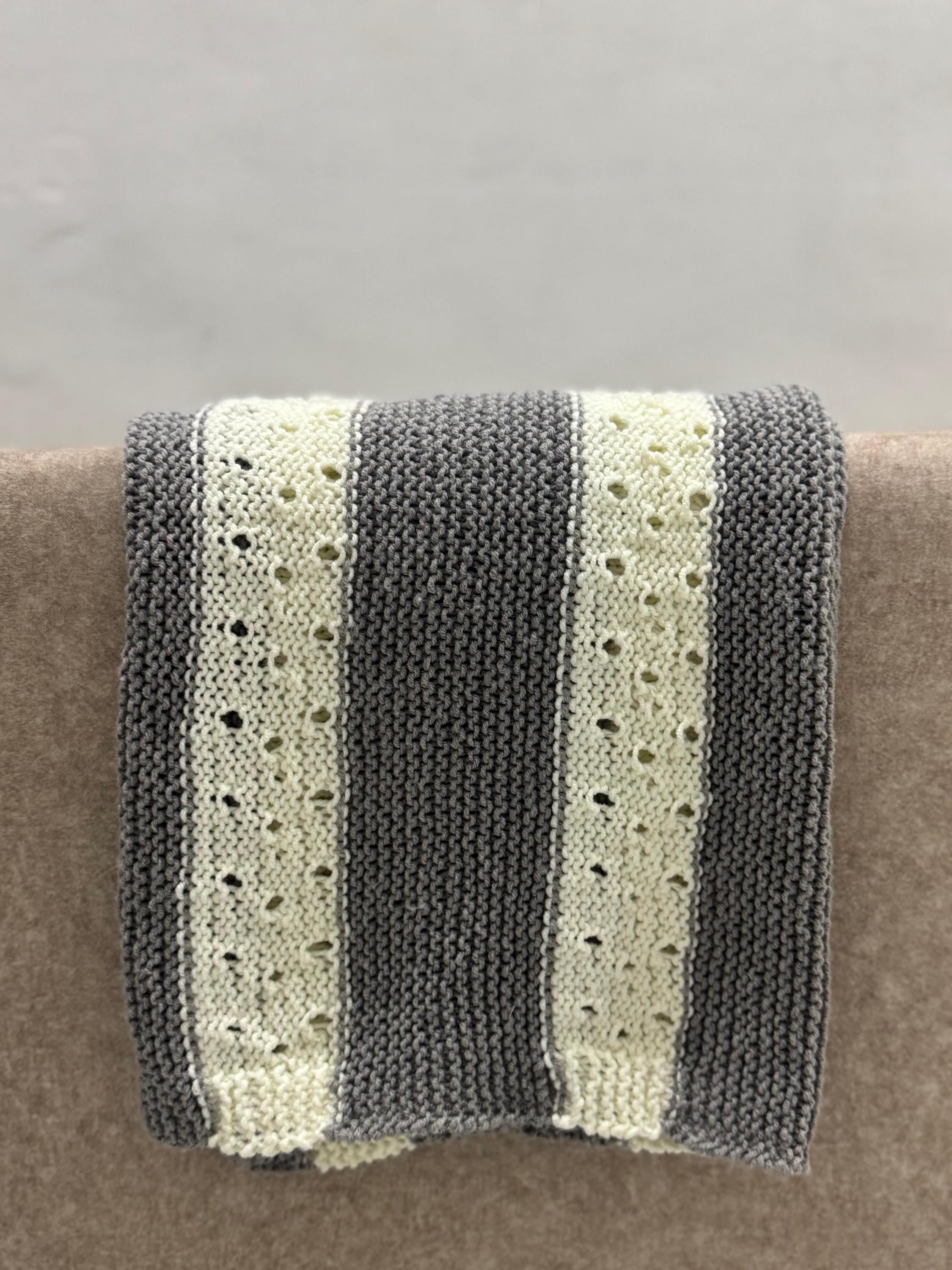 Whisper Stripe Knit Blanket Pattern – Textured Lace & Garter Stitch – PDF Knitting Pattern