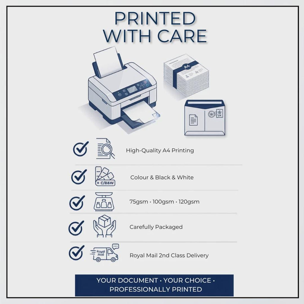 A4 Document Printing Service | Professional Copies (75gsm/120gsm)