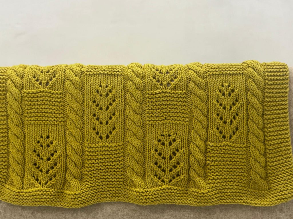 Golden Leaf Baby Blanket Knitting Pattern – Leaf Lace & Cable Knit DK PDF Pattern