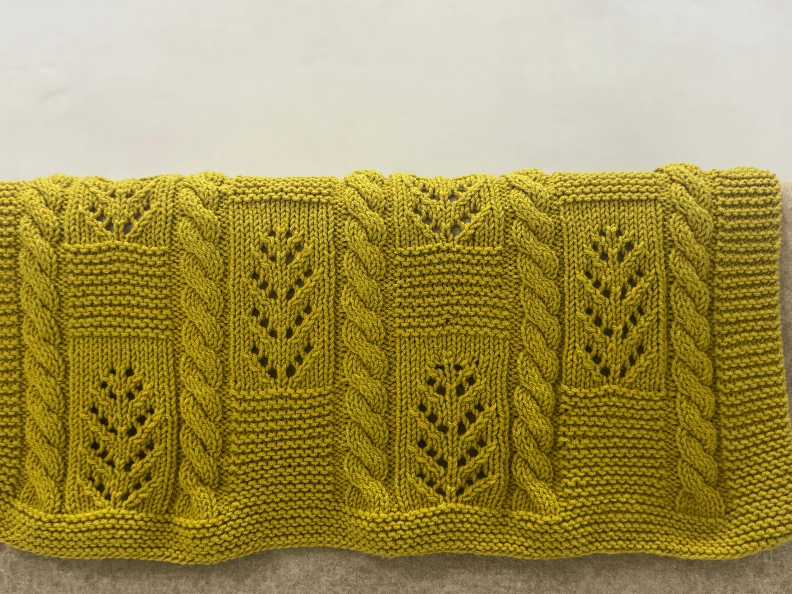 Golden Leaf Baby Blanket Knitting Pattern – Leaf Lace & Cable Knit DK PDF Pattern