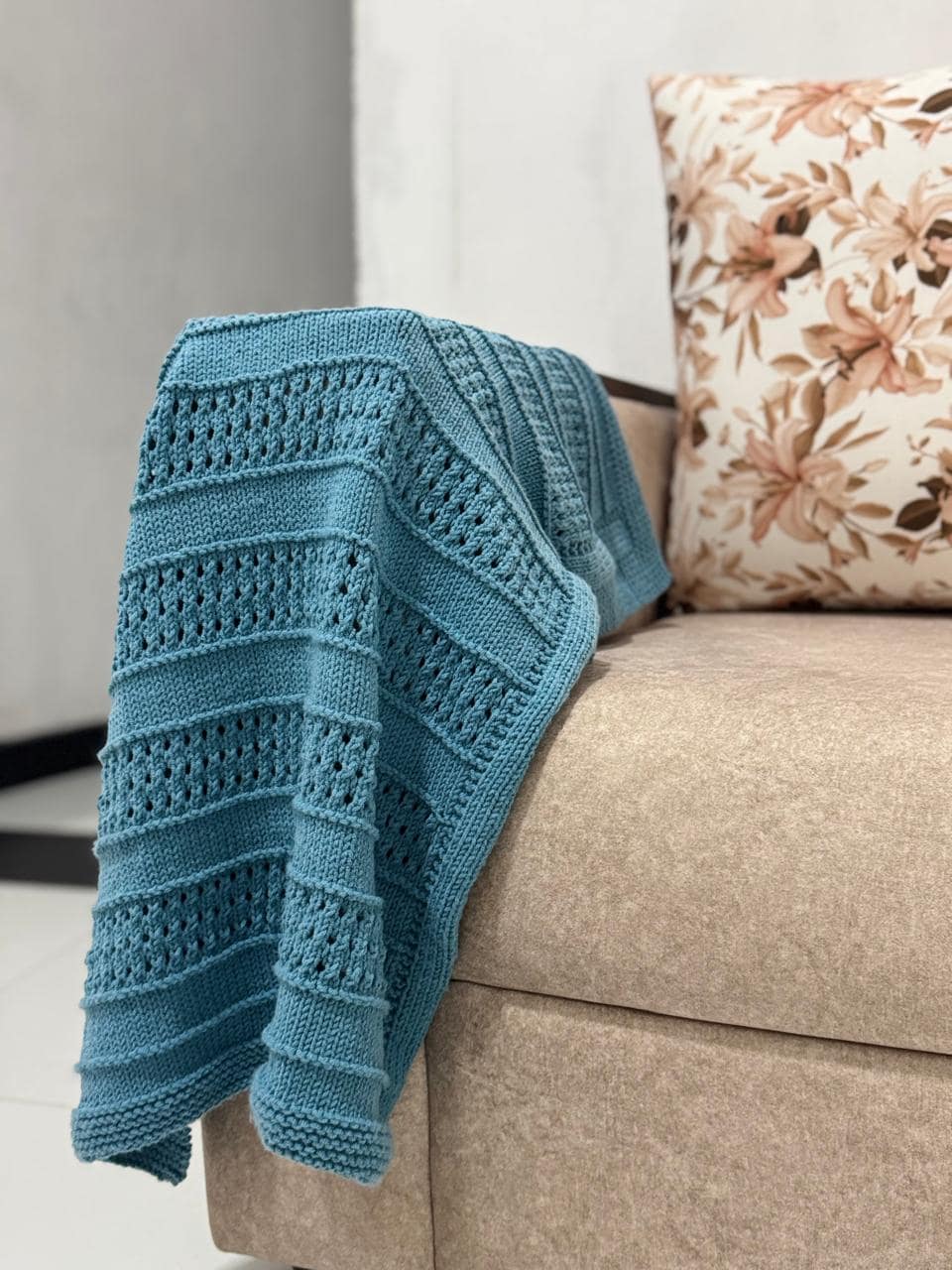 Ocean Ripple Baby Blanket Knitting Pattern – Easy Eyelet Knit Modern DK PDF Pattern