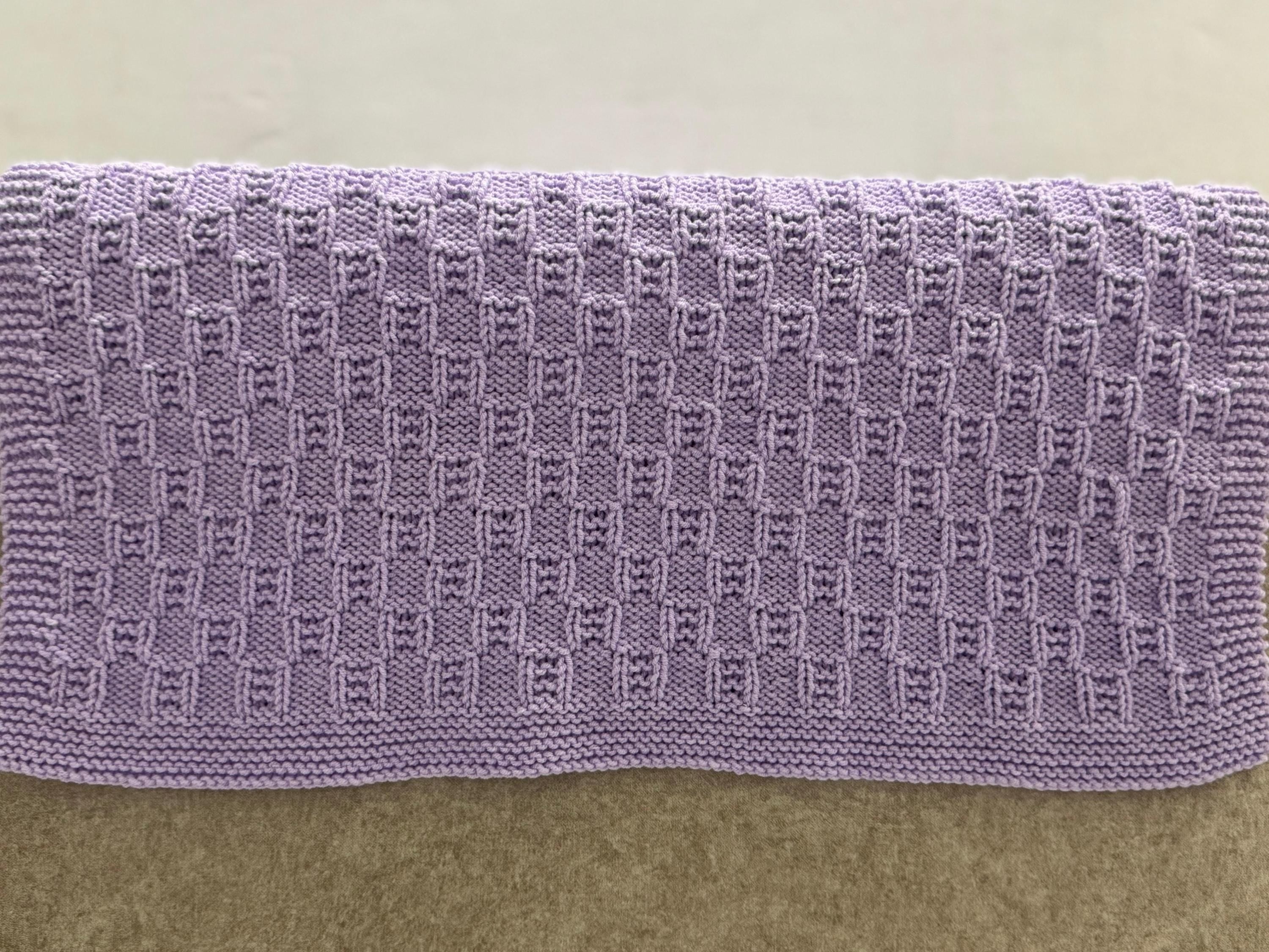 Lavender Tile Knit Blanket Pattern – Textured Geometric Design – PDF Knitting Pattern