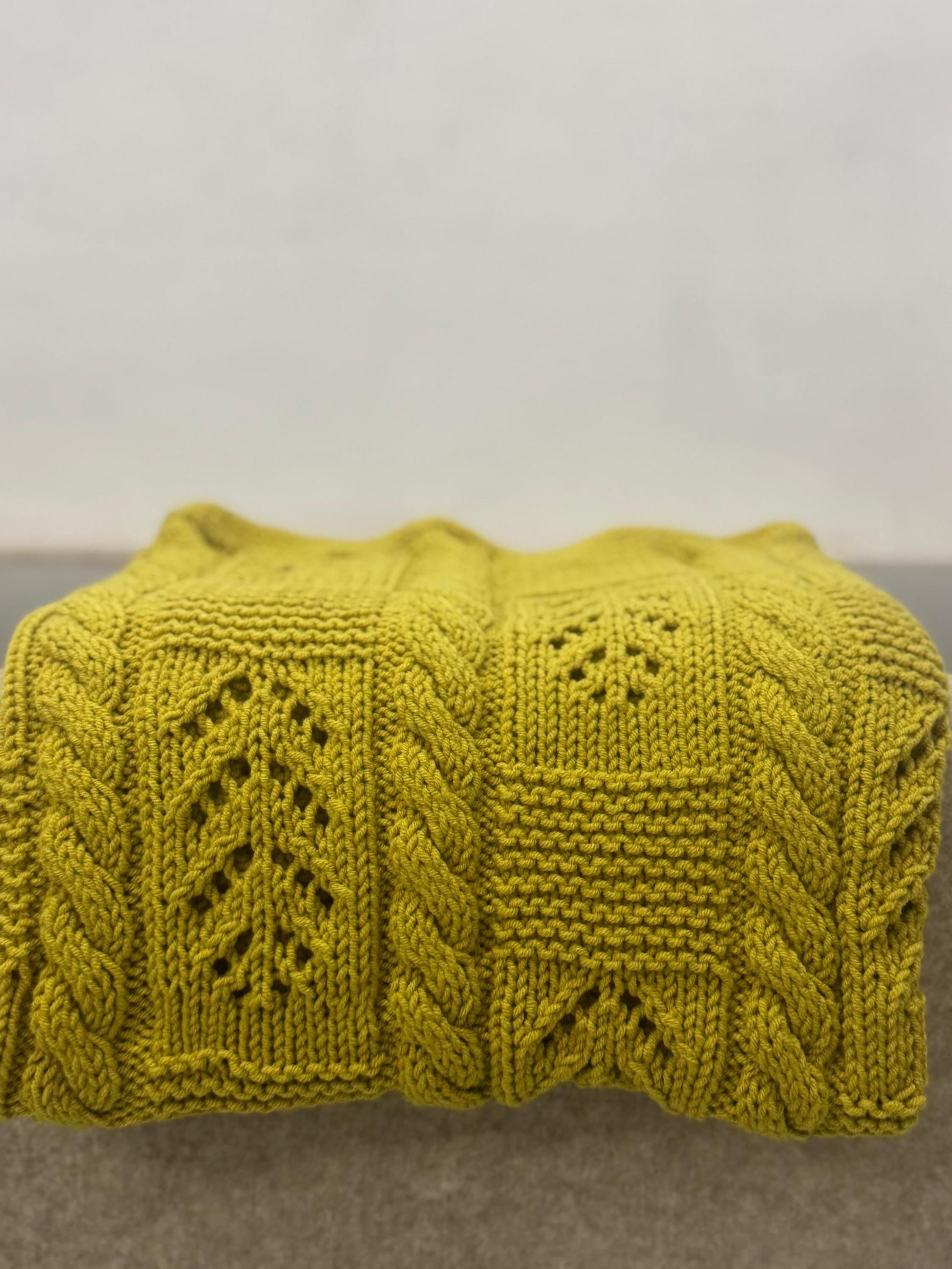 Golden Leaf Baby Blanket Knitting Pattern – Leaf Lace & Cable Knit DK PDF Pattern