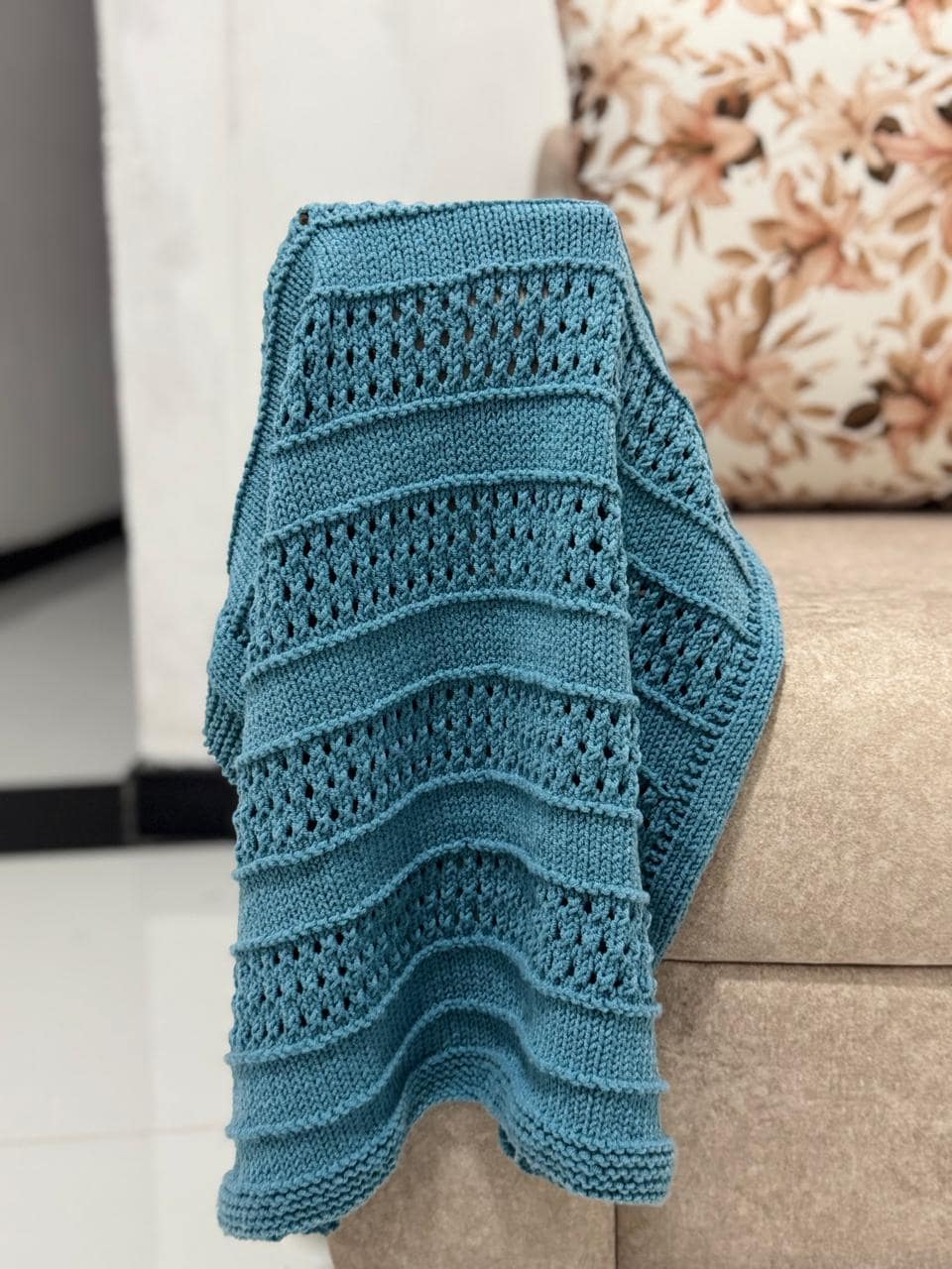 Ocean Ripple Baby Blanket Knitting Pattern – Easy Eyelet Knit Modern DK PDF Pattern