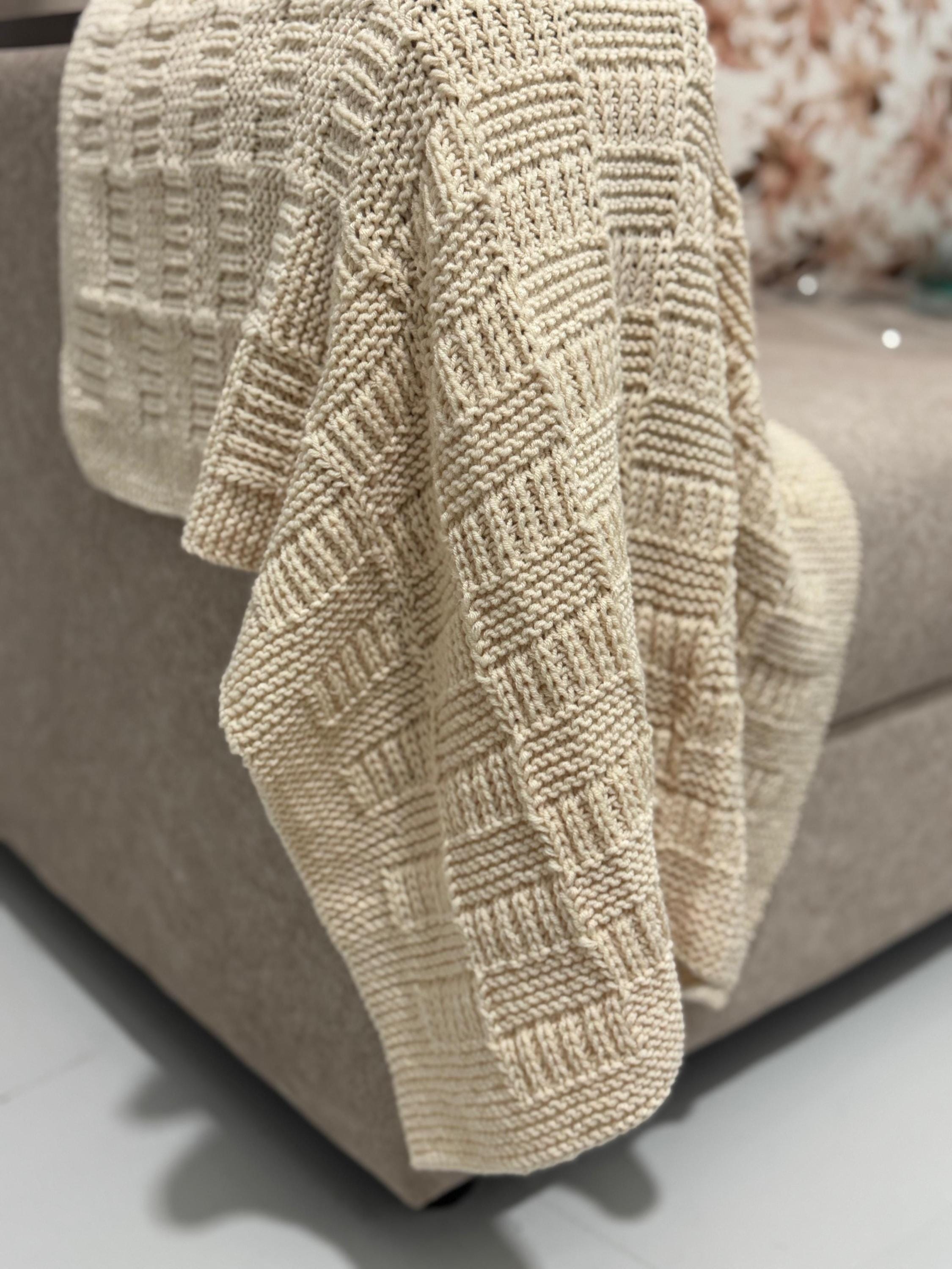 Ivory Squares Baby Blanket Knitting Pattern – Easy Textured Knit – Beginner DK PDF Knitting Pattern