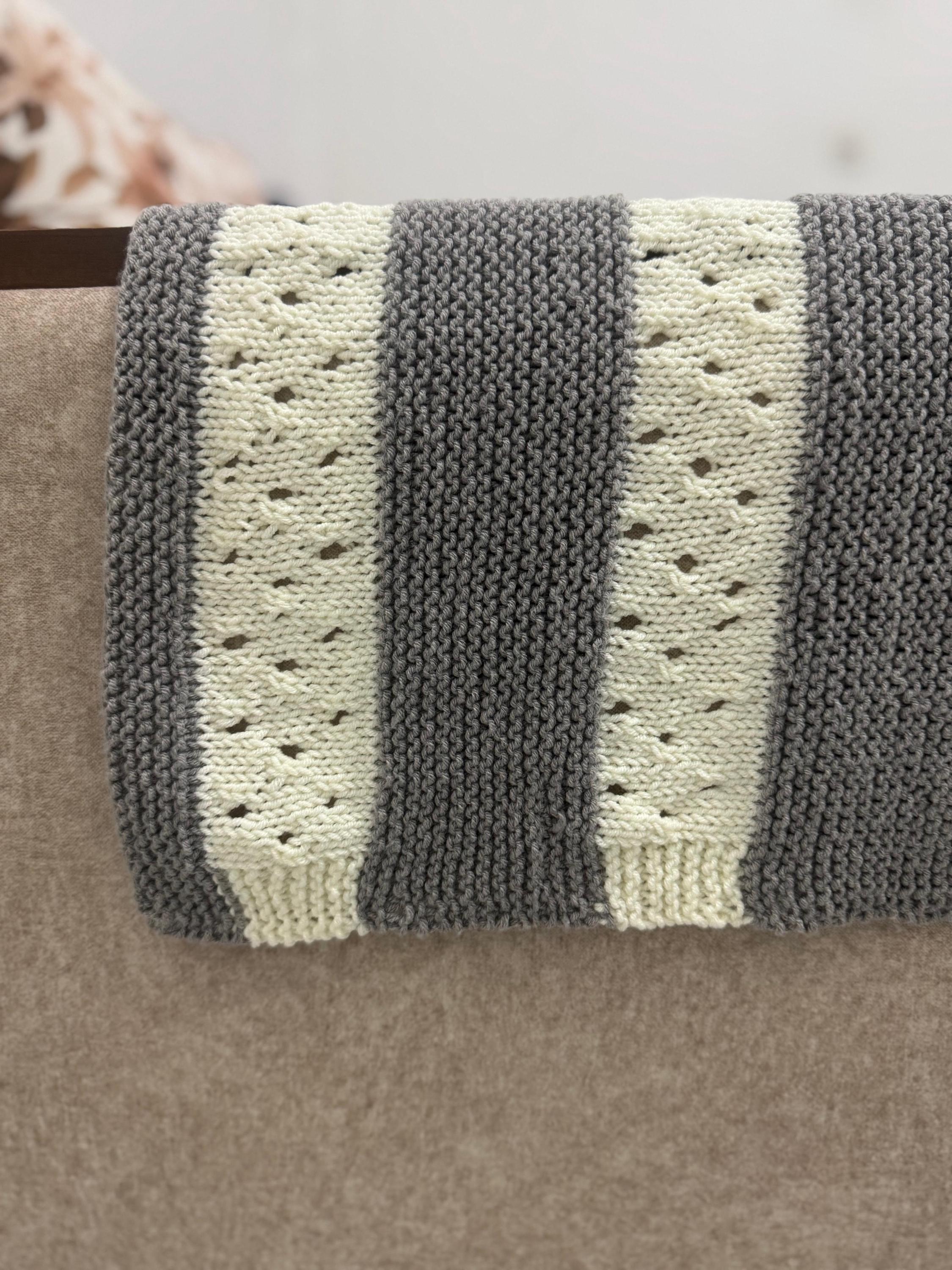 Whisper Stripe Knit Blanket Pattern – Textured Lace & Garter Stitch – PDF Knitting Pattern