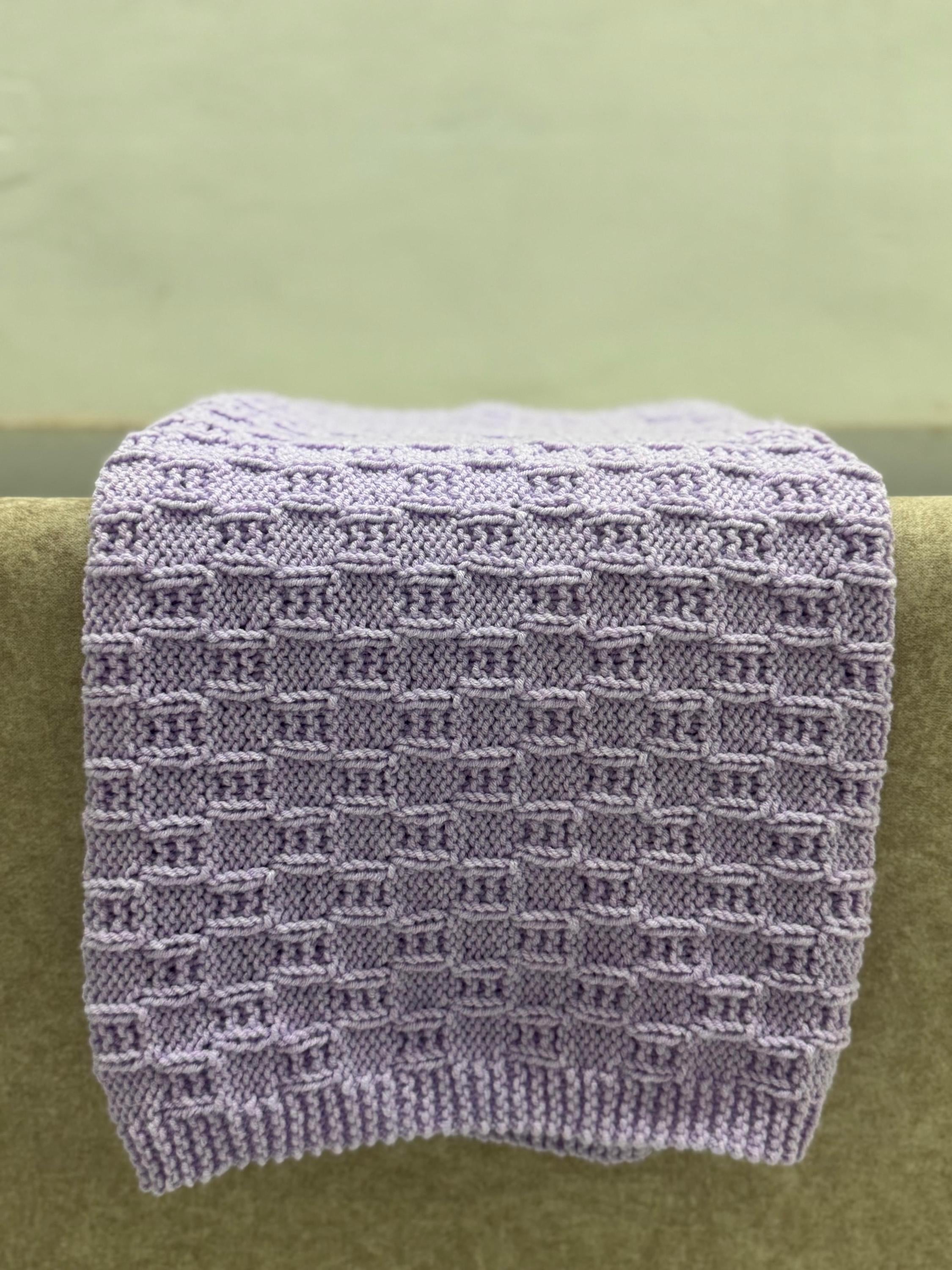 Lavender Tile Knit Blanket Pattern – Textured Geometric Design – PDF Knitting Pattern