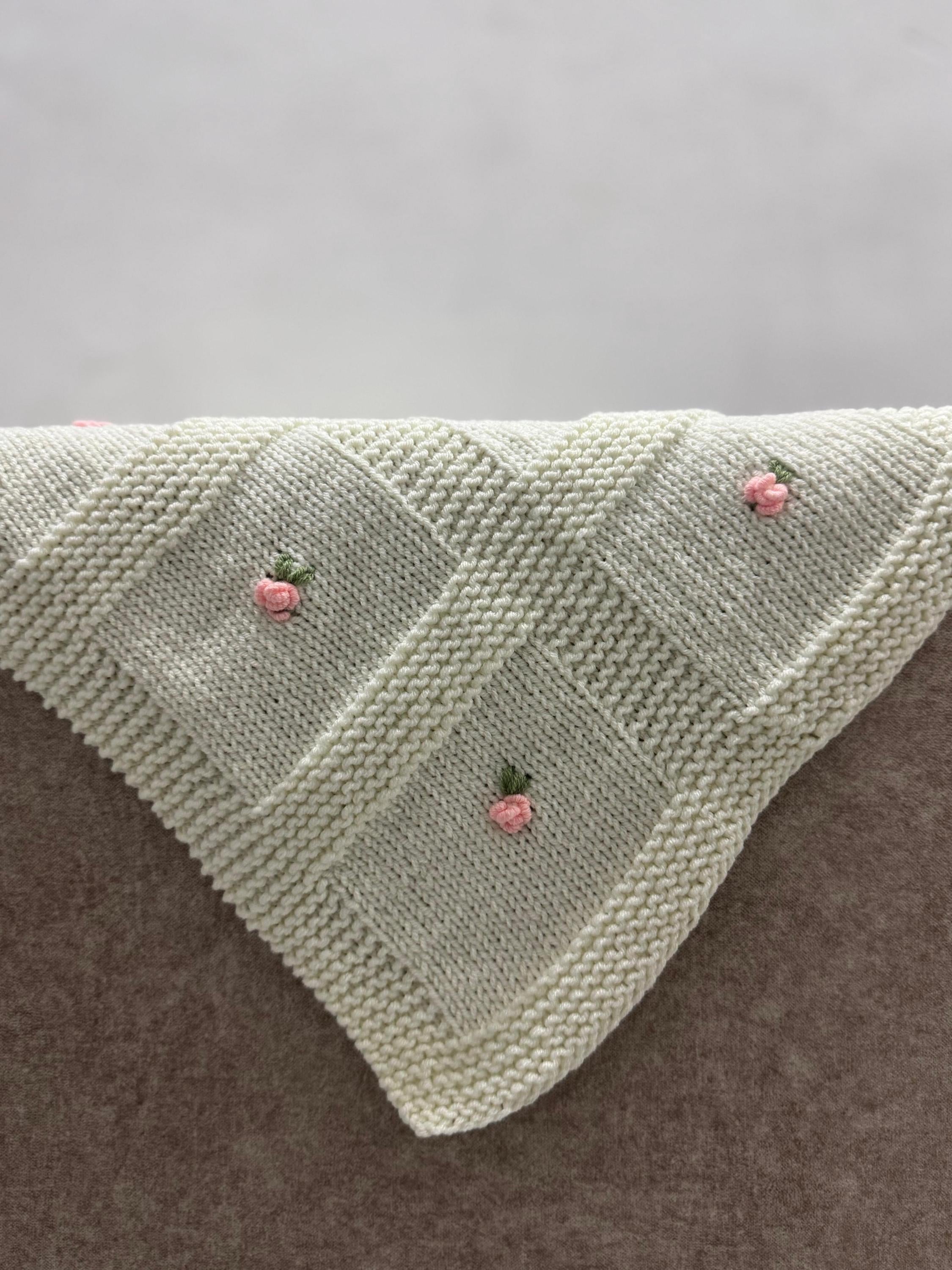 Blossom Garden Baby Blanket Knitting Pattern – Textured Floral Square Knit DK PDF Pattern